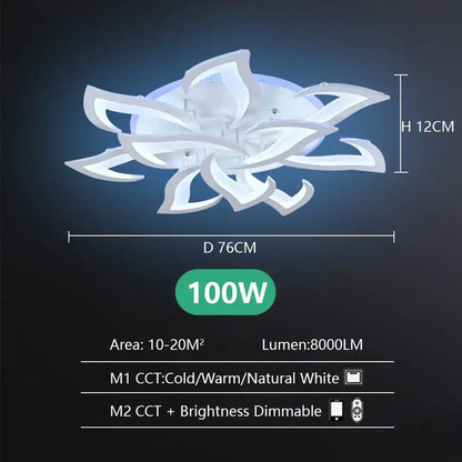 Art deco white & blue lotus led chandelier living room light