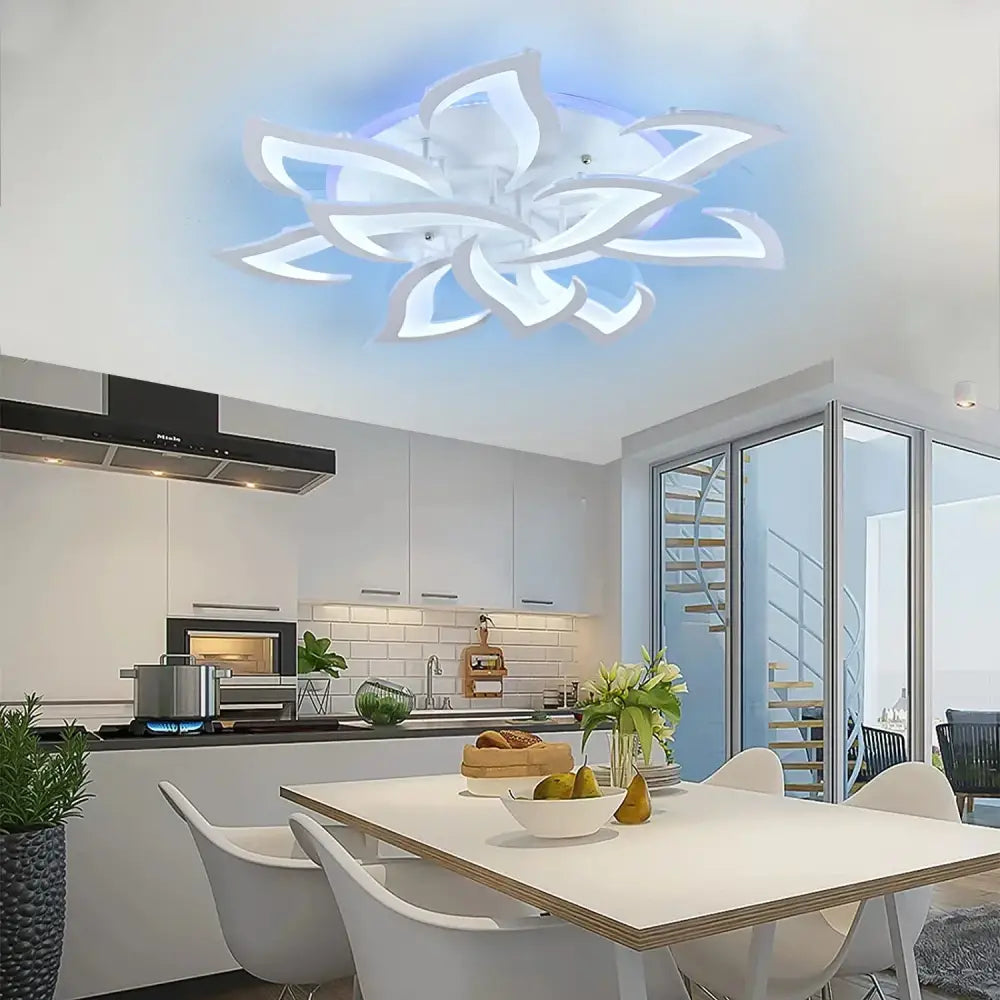 Art deco white & blue lotus led chandelier living room light