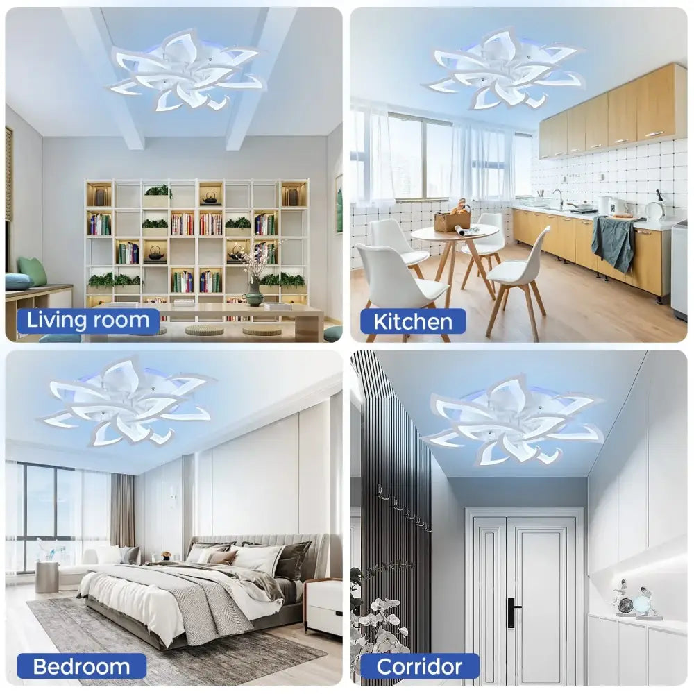 Art deco white & blue lotus led chandelier living room light