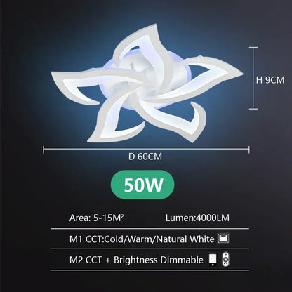 Art deco white & blue lotus led chandelier living room light