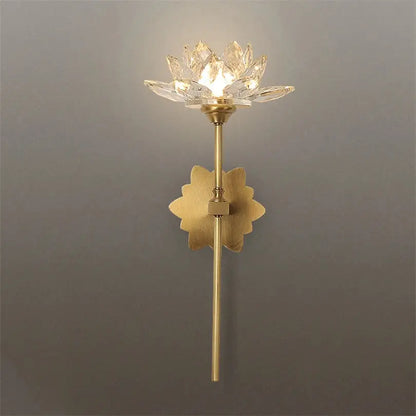Chinese style gold lotus led crystal wall lamp for bedroom