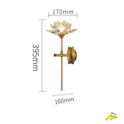 Chinese style gold lotus led crystal wall lamp for bedroom