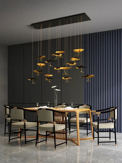 lotus staircase gold & black flower chandelier stairwell light