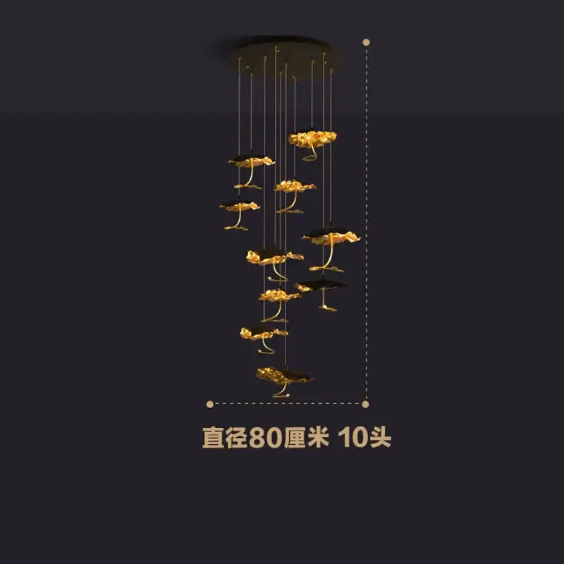 lotus staircase gold & black flower chandelier stairwell light