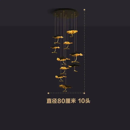 lotus staircase gold & black flower chandelier stairwell light
