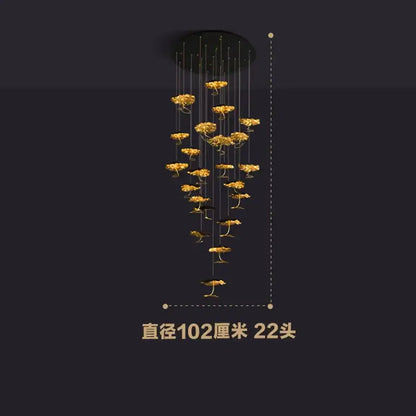 lotus staircase gold & black flower chandelier stairwell light
