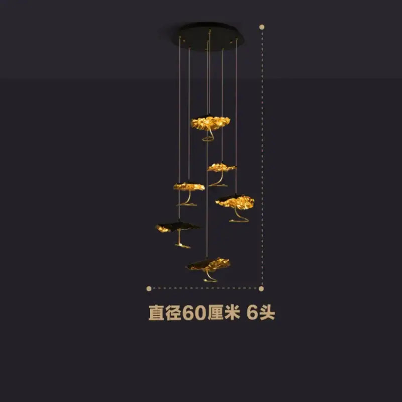 lotus staircase gold & black flower chandelier stairwell light