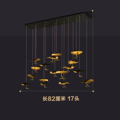 lotus staircase gold & black flower chandelier stairwell light