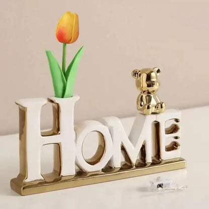 Modern silver metallic love bear 3d ceramic figurine living room decor