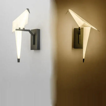 Modern gold origami crane led wall sconce bedroom light