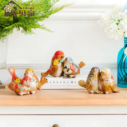 Floral painted love birds porcelain couple ornament living room decor