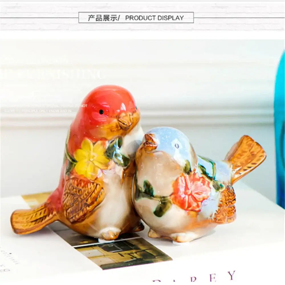Floral painted love birds porcelain couple ornament living room decor