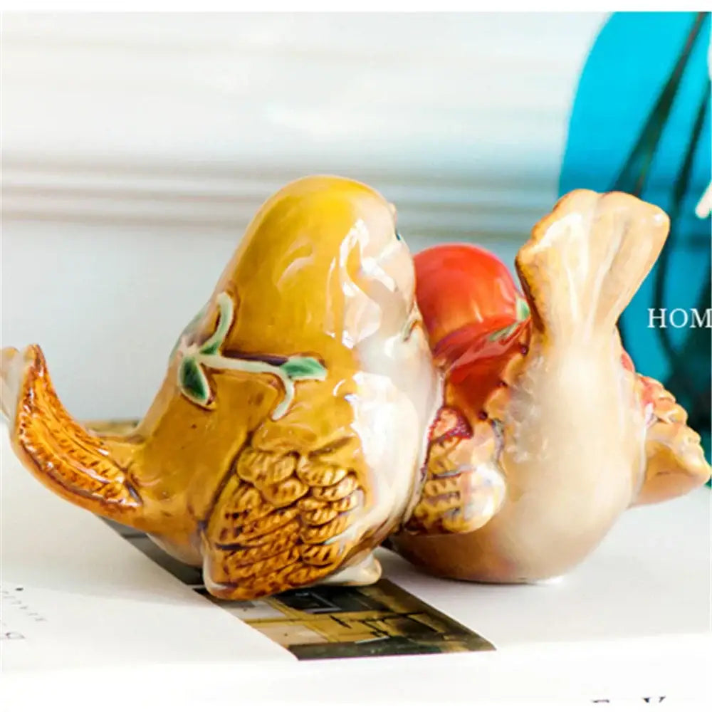 Floral painted love birds porcelain couple ornament living room decor