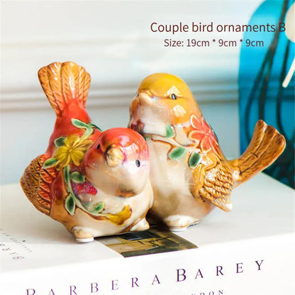 Floral painted love birds porcelain couple ornament living room decor