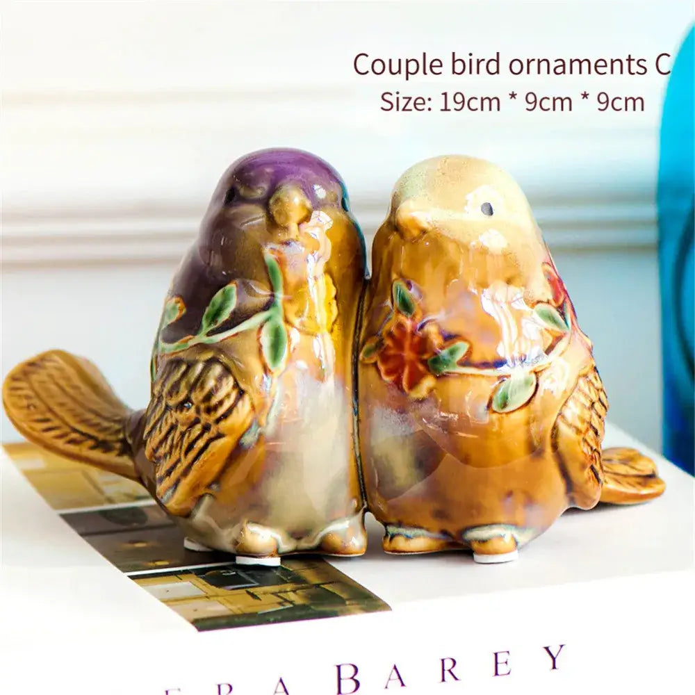 Floral painted love birds porcelain couple ornament living room decor