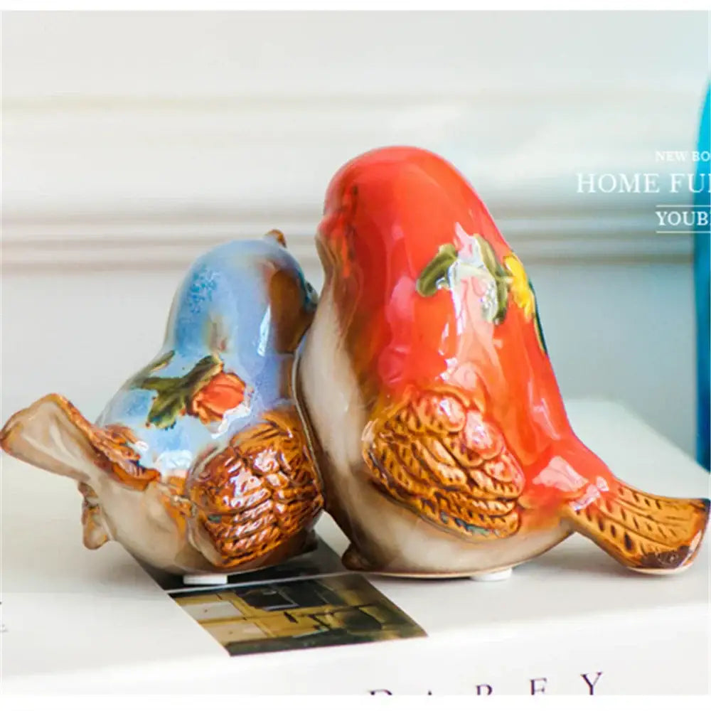 Floral painted love birds porcelain couple ornament living room decor
