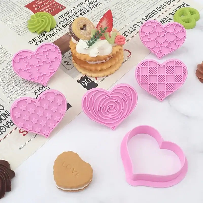 Pink silicone heart biscuit cutter set kitchen decorating tools