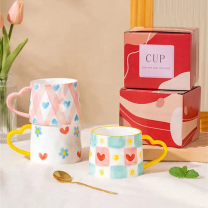 Hand painted pastel love heart ceramic mug kitchen coffee cup