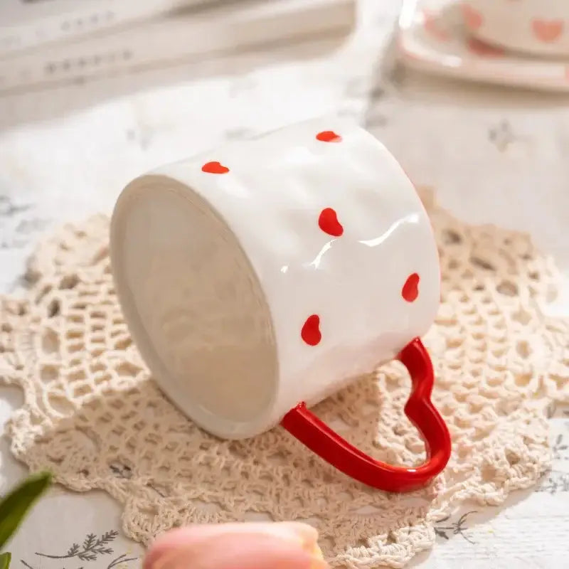 Hand painted pastel love heart ceramic mug kitchen coffee cup
