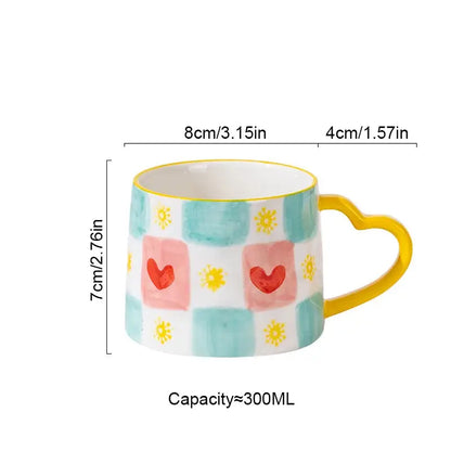 Hand painted pastel love heart ceramic mug kitchen coffee cup
