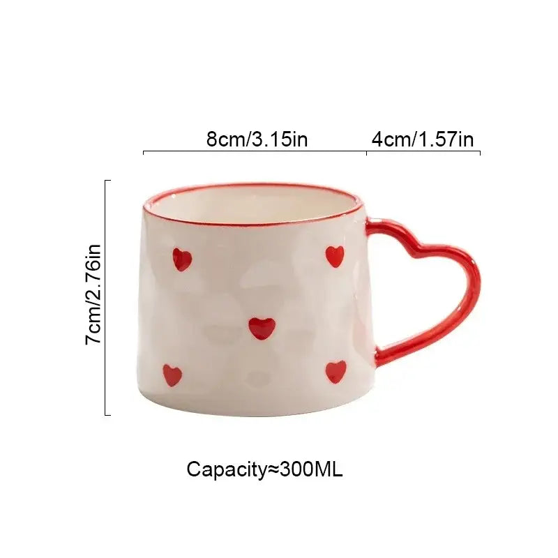 Hand painted pastel love heart ceramic mug kitchen coffee cup