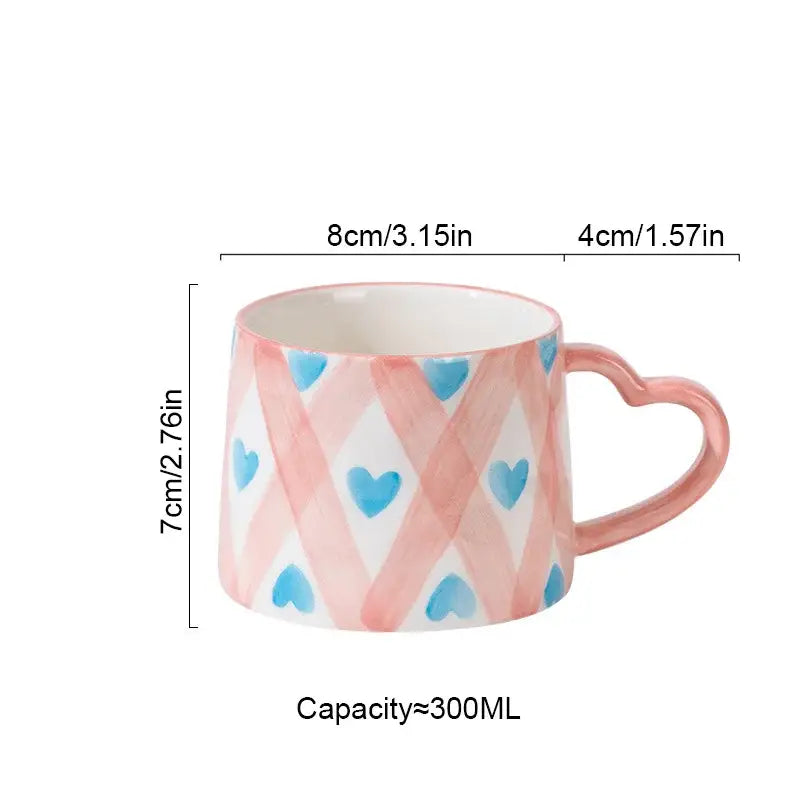 Hand painted pastel love heart ceramic mug kitchen coffee cup