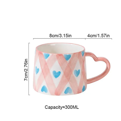 Hand painted pastel love heart ceramic mug kitchen coffee cup