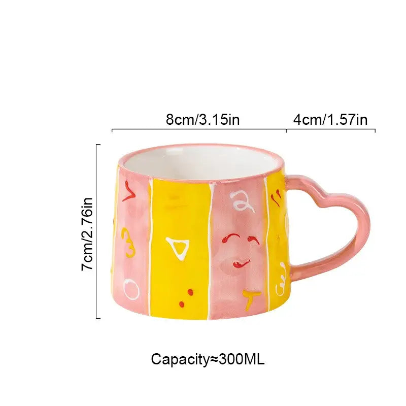 Hand painted pastel love heart ceramic mug kitchen coffee cup
