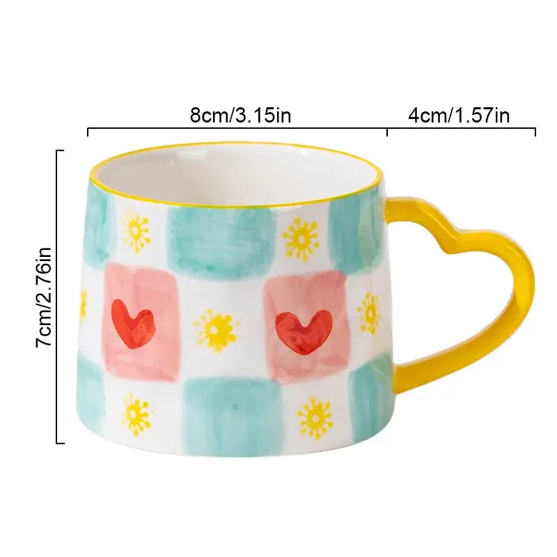 Hand painted pastel love heart ceramic mug kitchen coffee cup
