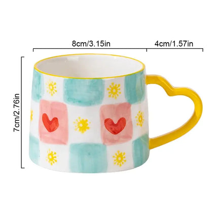 Hand painted pastel love heart ceramic mug kitchen coffee cup