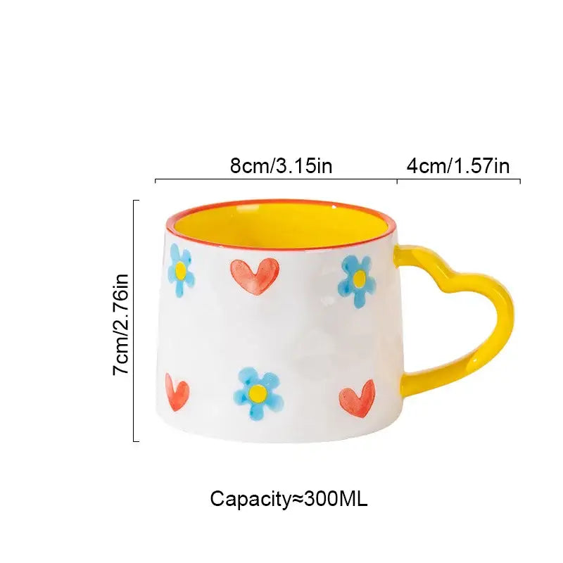 Hand painted pastel love heart ceramic mug kitchen coffee cup