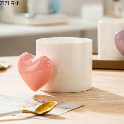 Glossy pink love heart ceramic mug dining room coffee cup