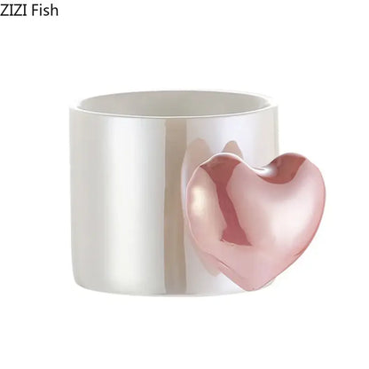 Glossy pink love heart ceramic mug dining room coffee cup