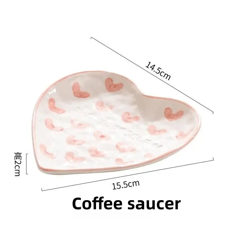 Hand painted pink and white love heart mug with saucer kitchen cup