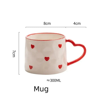 Hand painted pink and white love heart mug with saucer kitchen cup