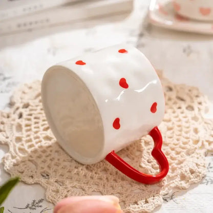Hand painted pink and white love heart mug with saucer kitchen cup