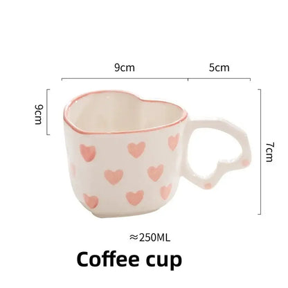 Hand painted pink and white love heart mug with saucer kitchen cup