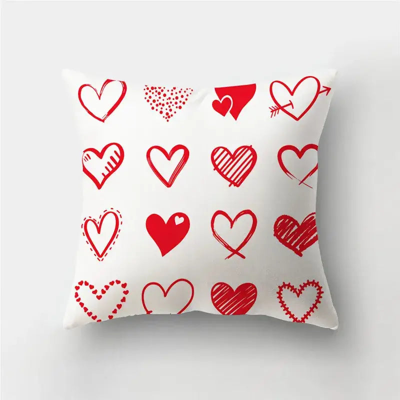 Valentine’s white love heart print pillow covers living room decor