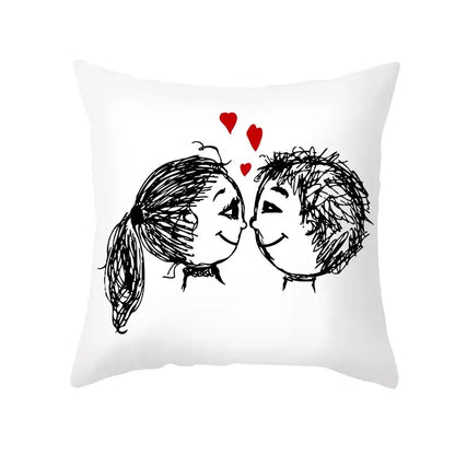 Love heart sketch white & red pillow cover bedroom decor