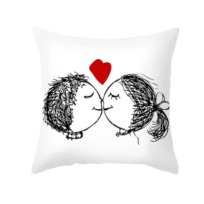 Love heart sketch white & red pillow cover bedroom decor