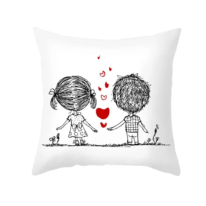 Love heart sketch white & red pillow cover bedroom decor