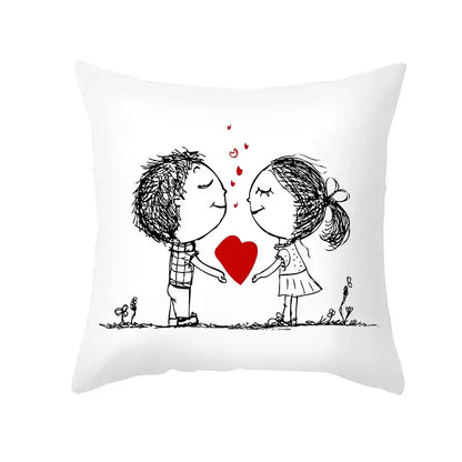 Love heart sketch white & red pillow cover bedroom decor