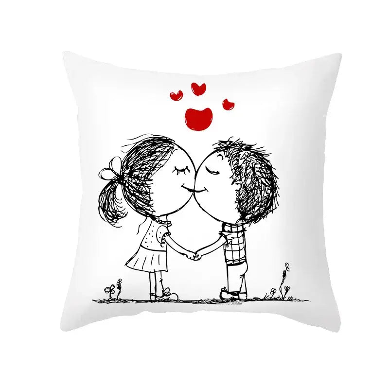Love heart sketch white & red pillow cover bedroom decor