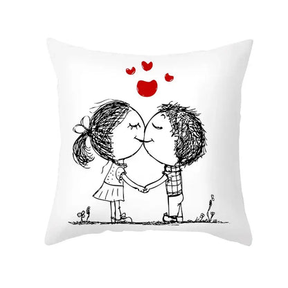 Love heart sketch white & red pillow cover bedroom decor