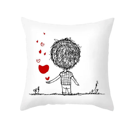 Love heart sketch white & red pillow cover bedroom decor