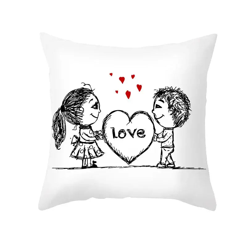 Love heart sketch white & red pillow cover bedroom decor