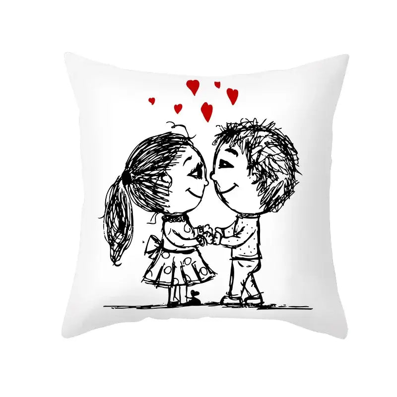 Love heart sketch white & red pillow cover bedroom decor