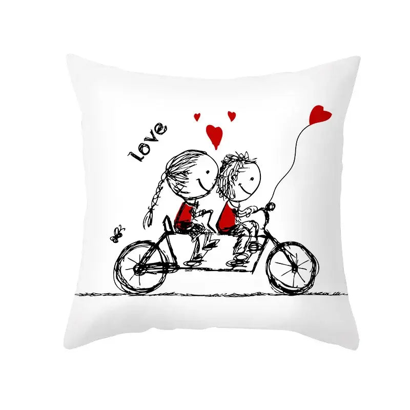 Love heart sketch white & red pillow cover bedroom decor