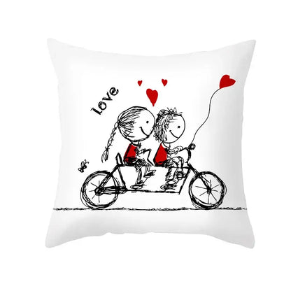 Love heart sketch white & red pillow cover bedroom decor