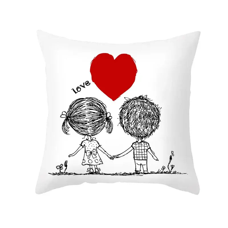 Love heart sketch white & red pillow cover bedroom decor